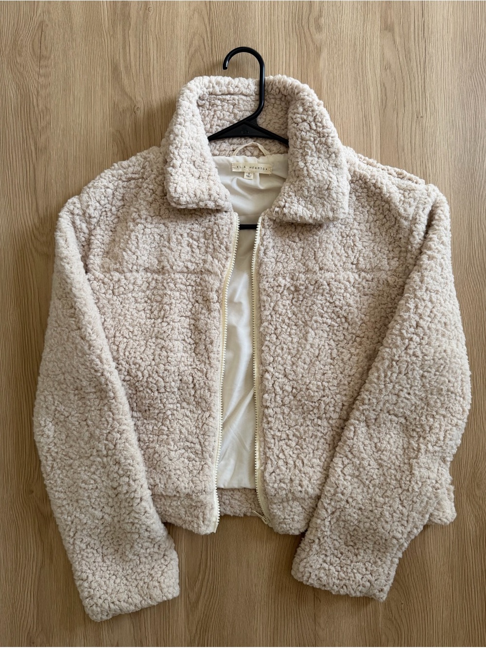La Hearts Beige Teddy Sherpa Zip Jacket